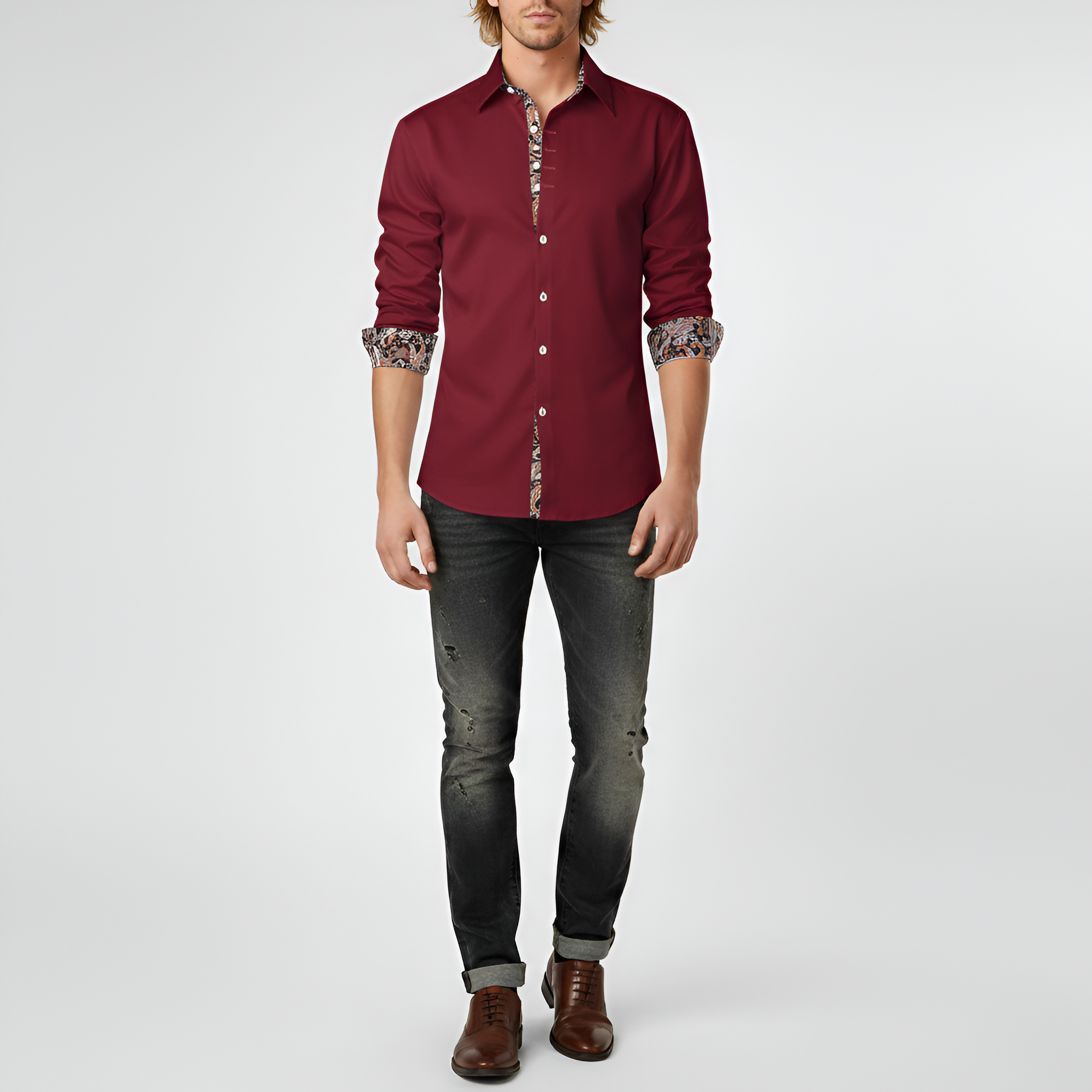 Męska Koszula Slim Fit z Bawełny z Detalami w Nadruk