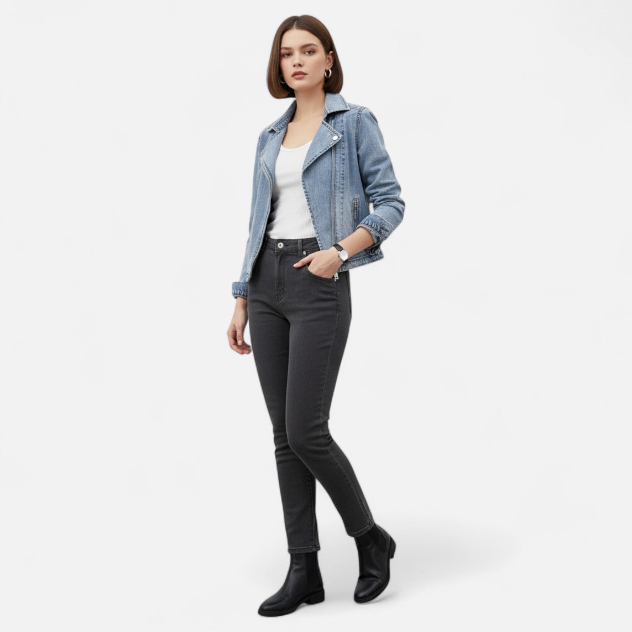 Damska Kurtka Denim Cropped o Nowoczesnej Linii