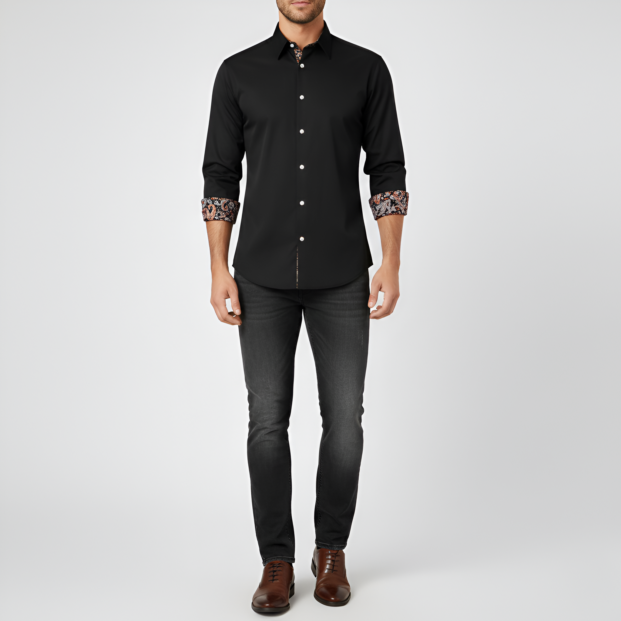 Męska Koszula Slim Fit z Bawełny z Detalami w Nadruk