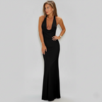 Damen Maxikleid mit Neckholder und tiefem V-Ausschnitt in figurbetontem Schnitt