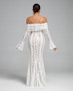 Elegantes Damen Spitzen-Maxikleid mit Carmenausschnitt