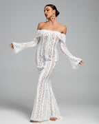 Elegantes Damen Spitzen-Maxikleid mit Carmenausschnitt