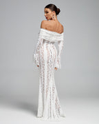 Elegantes Damen Spitzen-Maxikleid mit Carmenausschnitt