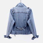 Damska Kurtka Denim o Lekko Skróconym Kroju i Detalach Moto