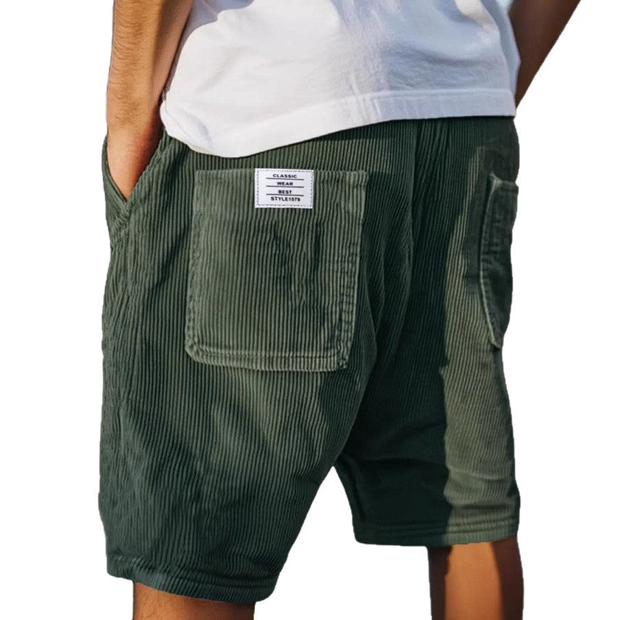 Męskie Szorty z Teksturą Sztruksową i Kieszenią Patch