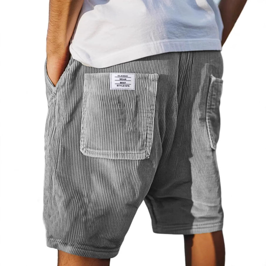 Męskie Szorty z Teksturą Sztruksową i Kieszenią Patch