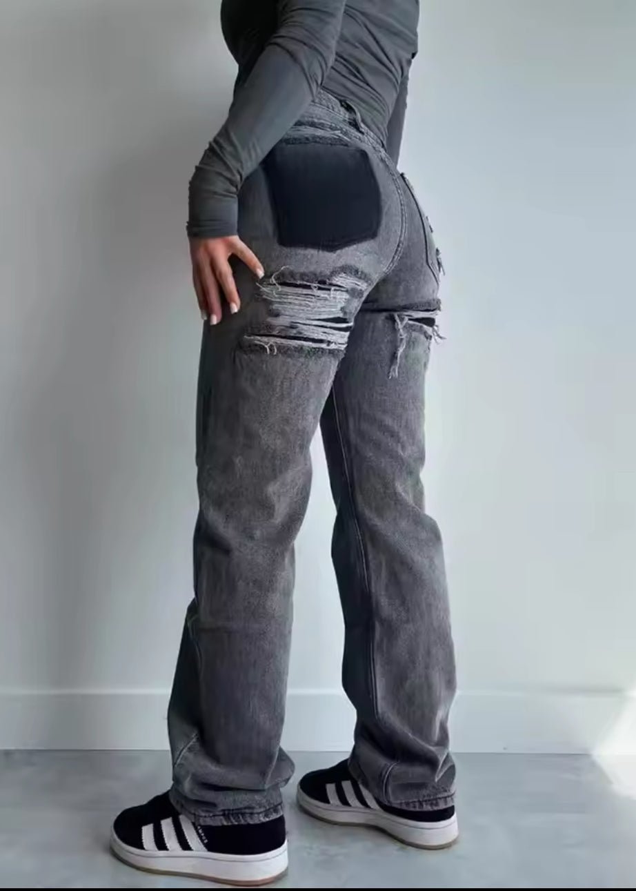 Damskie Jeansy z Przetarciami o Luźnej Konstrukcji Vintage