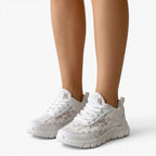 Damskie Sneakersy Koronkowe na Grubej Podeszwie