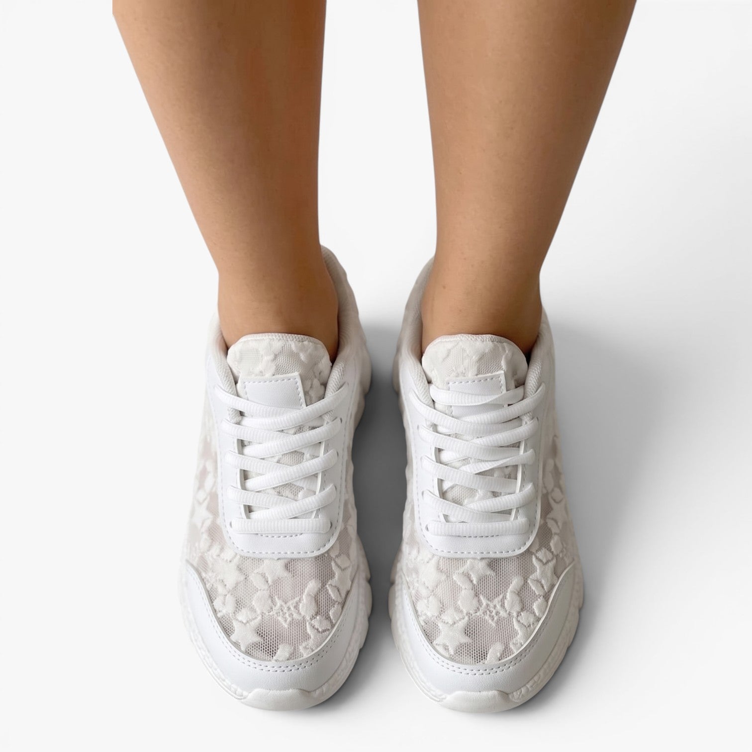 Damskie Sneakersy Koronkowe na Grubej Podeszwie