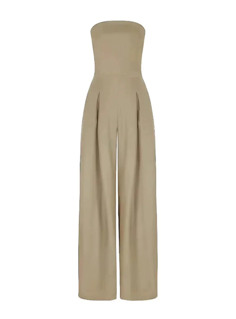 Damski Kombinezon Bez Ramiączek Elegancki Szerokie Nogawki Stylowy