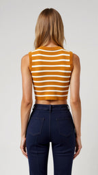 Kurzes Damen-Tanktop mit Rippstrick und maritimen Streifen 1