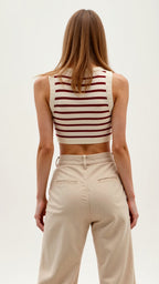Kurzes Damen-Tanktop mit Rippstrick und maritimen Streifen 5