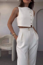 Damen Zweiteiler mit kurzer Weste und Hose mit hohem Bund
