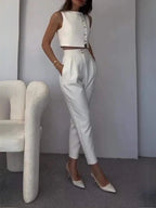 Damen Zweiteiler mit kurzer Weste und Hose mit hohem Bund