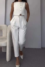 Damen Zweiteiler mit kurzer Weste und Hose mit hohem Bund