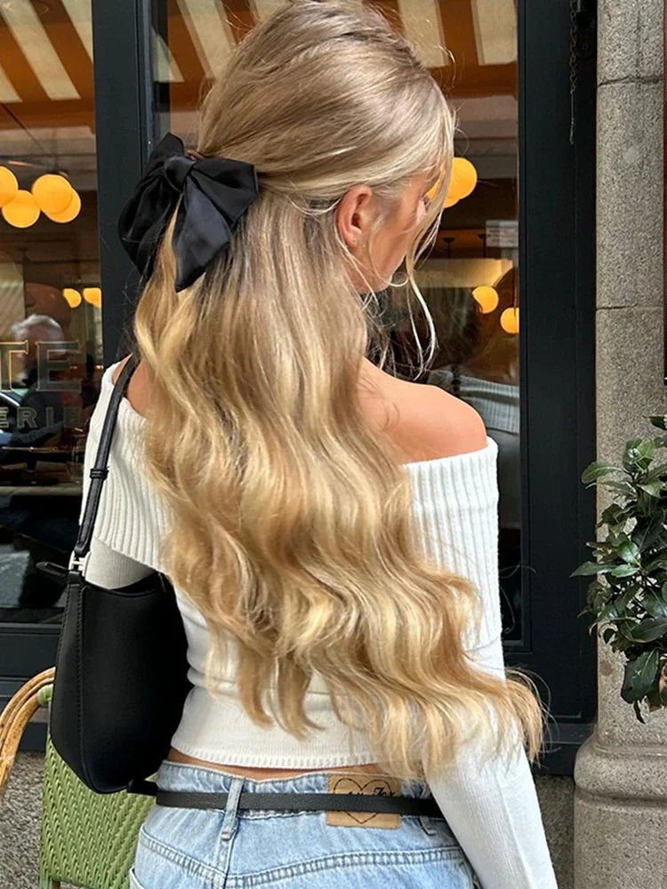 Damen Stricktop Off-Shoulder mit weicher Drapierungslinie