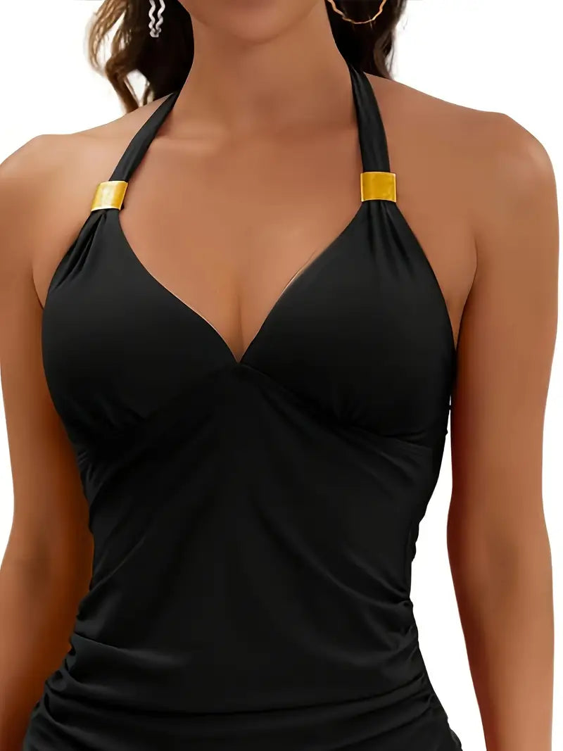 Women's Tankini Set with Lace-Up Tie and Off-Shoulder
