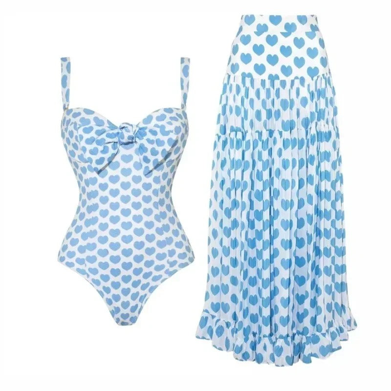 Women's Two-Piece Set with Fitted Suit and Layered Maxi Skirt