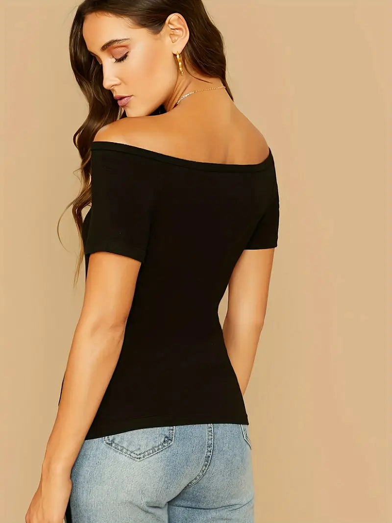 Damen Off-Shoulder-Top mit figurbetonter Linie und V-Ausschnitt