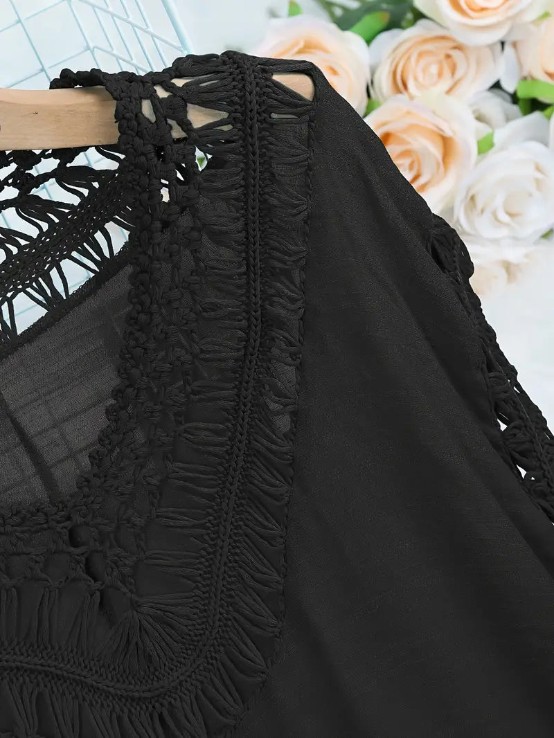 Damen Strand-Minikleid mit Häkelabschluss und lockerem Schnitt