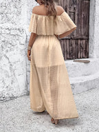 Damska Sukienka Maxi Off‑Shoulder z Frędzlami i Płynną Linią A‑Line