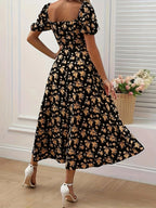Damen Midikleid mit gerafftem Oberteil und seitlichem Schlitz