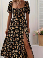 Damen Midikleid mit gerafftem Oberteil und seitlichem Schlitz
