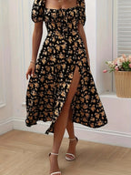 Damen Midikleid mit gerafftem Oberteil und seitlichem Schlitz