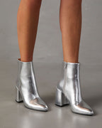 Damen Stiefeletten mit breitem Absatz und metallischem Finish