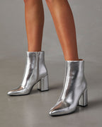 Damen Stiefeletten mit breitem Absatz und metallischem Finish