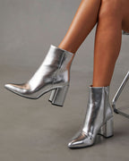 Damen Stiefeletten mit breitem Absatz und metallischem Finish