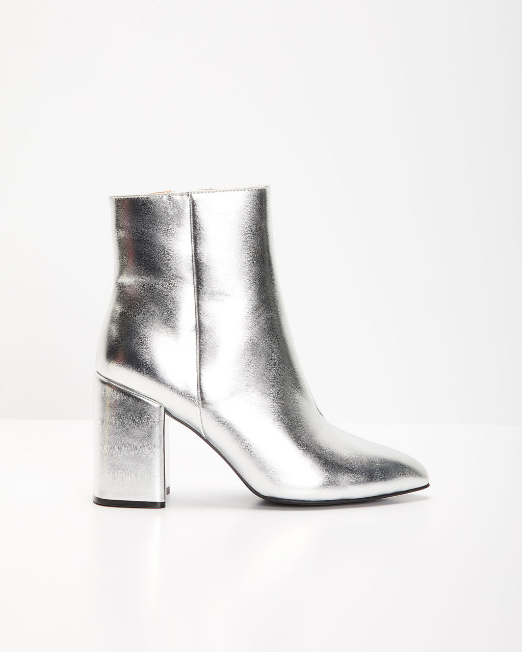 Damen Stiefeletten mit breitem Absatz und metallischem Finish