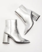 Damen Stiefeletten mit breitem Absatz und metallischem Finish