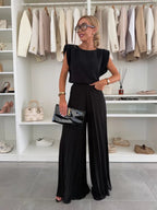 Damen Elegantes Zweiteiliges Set mit Plissierten Hosen und Top
