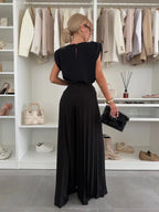 Damen Elegantes Zweiteiliges Set mit Plissierten Hosen und Top