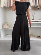 Damen Elegantes Zweiteiliges Set mit Plissierten Hosen und Top