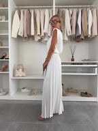 Damen Elegantes Zweiteiliges Set mit Plissierten Hosen und Top