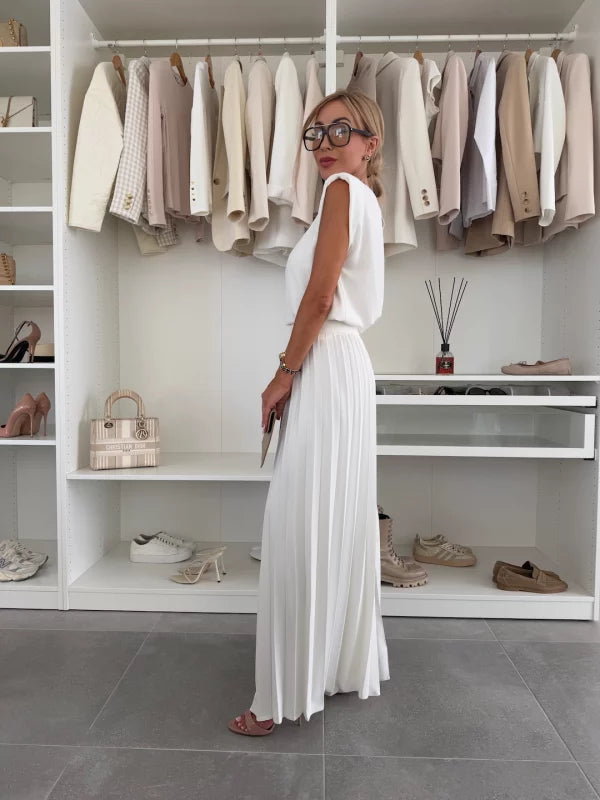 Damen Elegantes Zweiteiliges Set mit Plissierten Hosen und Top