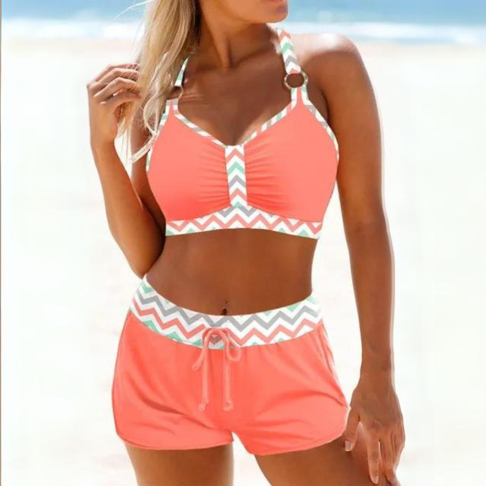 Women's Bikini Set with High Waist and Shorts
