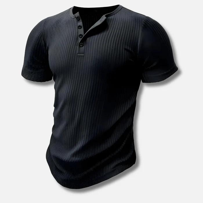 Męski T‑shirt Muscle Fit z Listwą Guzikową