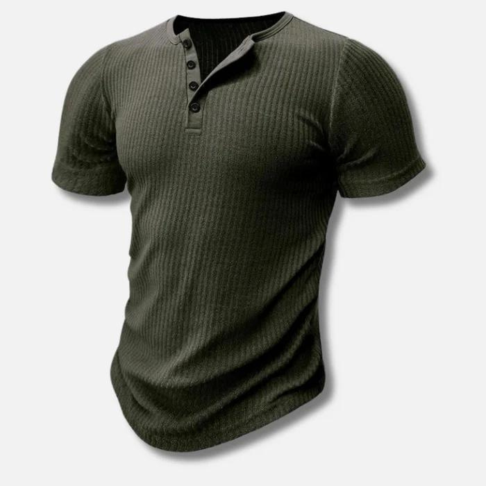 Męski T‑shirt Muscle Fit z Listwą Guzikową