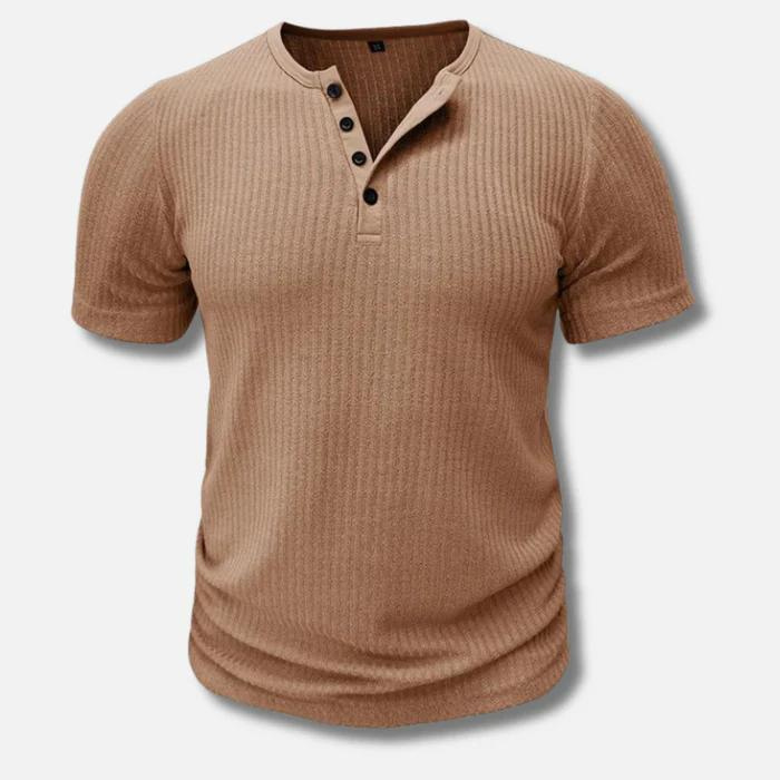 Męski T‑shirt Muscle Fit z Listwą Guzikową
