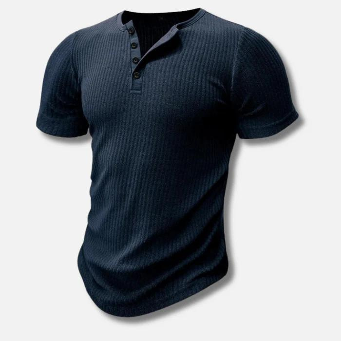 Męski T‑shirt Muscle Fit z Listwą Guzikową