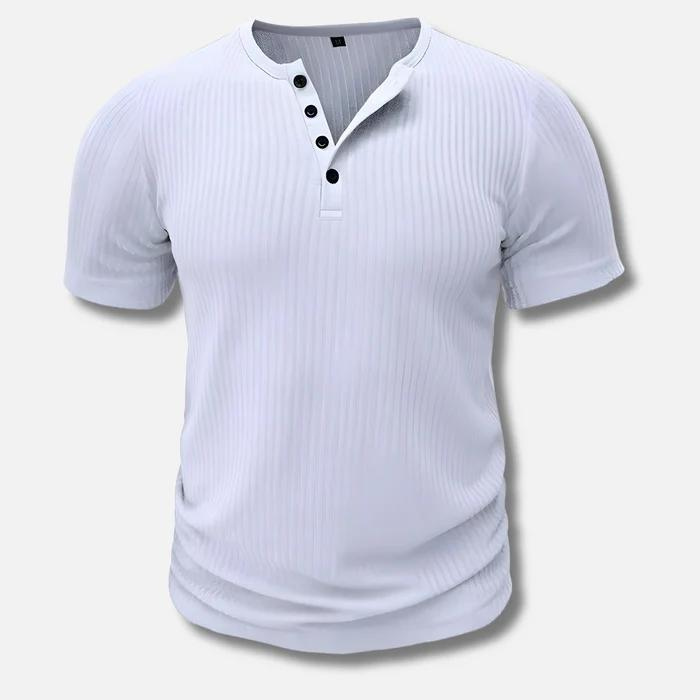 Męski T‑shirt Muscle Fit z Listwą Guzikową