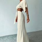 Women's Maxi Dress with Front Tie, Cutout, and Fitted Top