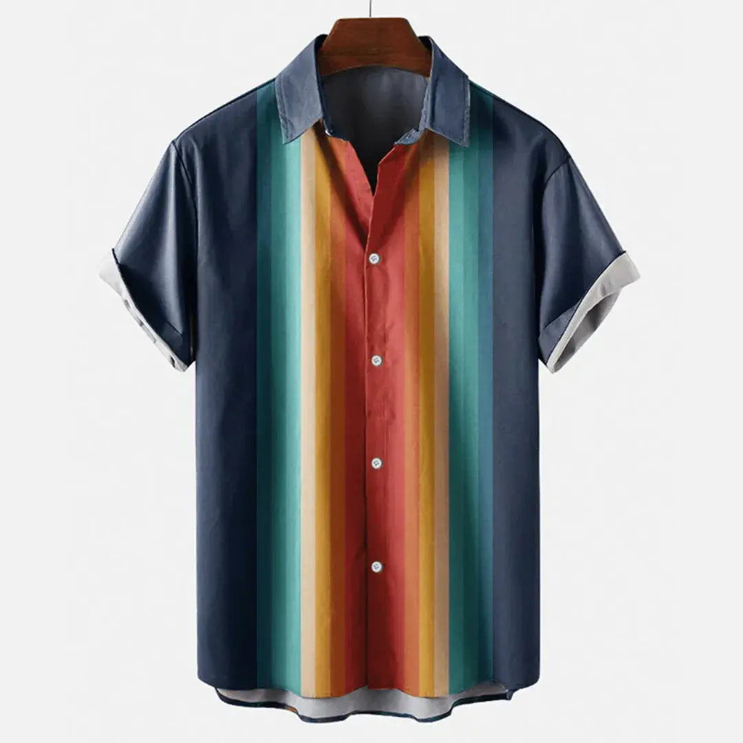 Lniana Koszula Button‑Down z Vintage’owym Wzorem w Pasy