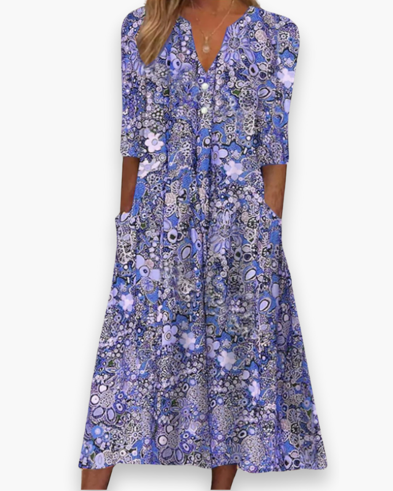 Damska Sukienka Midi Boho z Kwiatowym Motywem