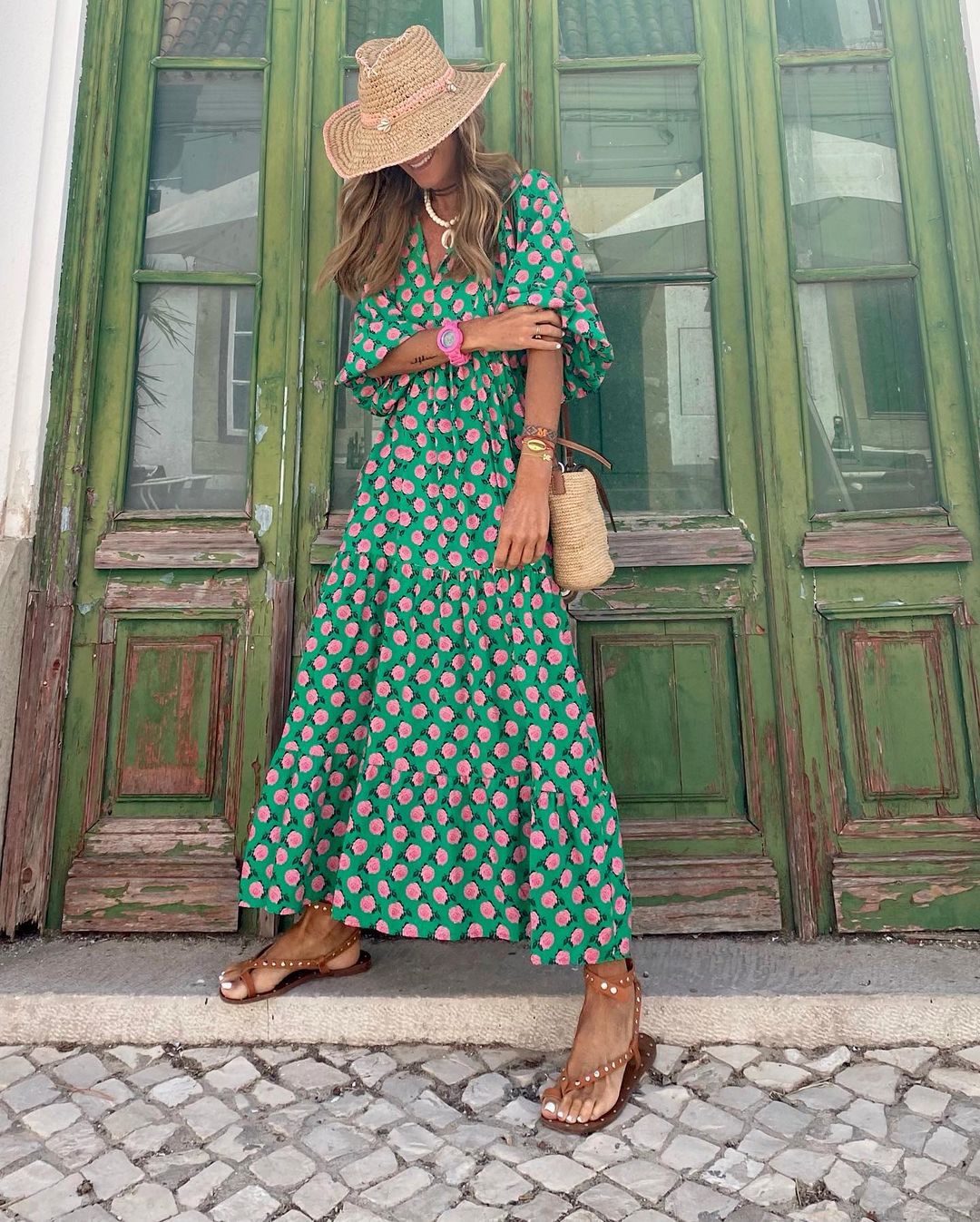 Damska Zwiewna Sukienka Boho Maxi o Lekkiej, Letniej Sylwetce