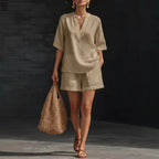 Damen zweiteiliges Sommer-Set mit Bluse und Shorts