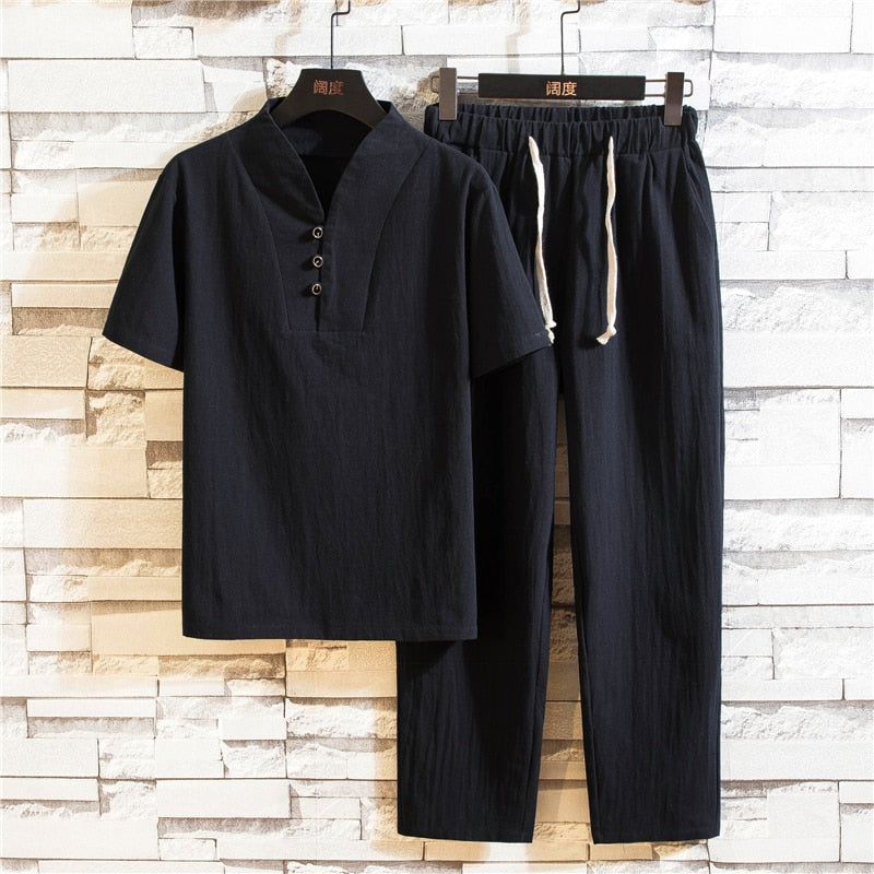 Men's Summer Linen Set with Breathable Shirt and Pants